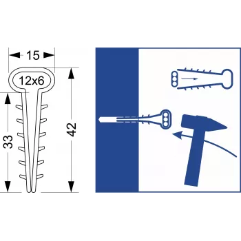 Elektro-Plast Opatówek USMP-3 Flacher Schnellmontage-Kabelclip für Kabel bis 16,2 mm, Weiß, 100 Stück