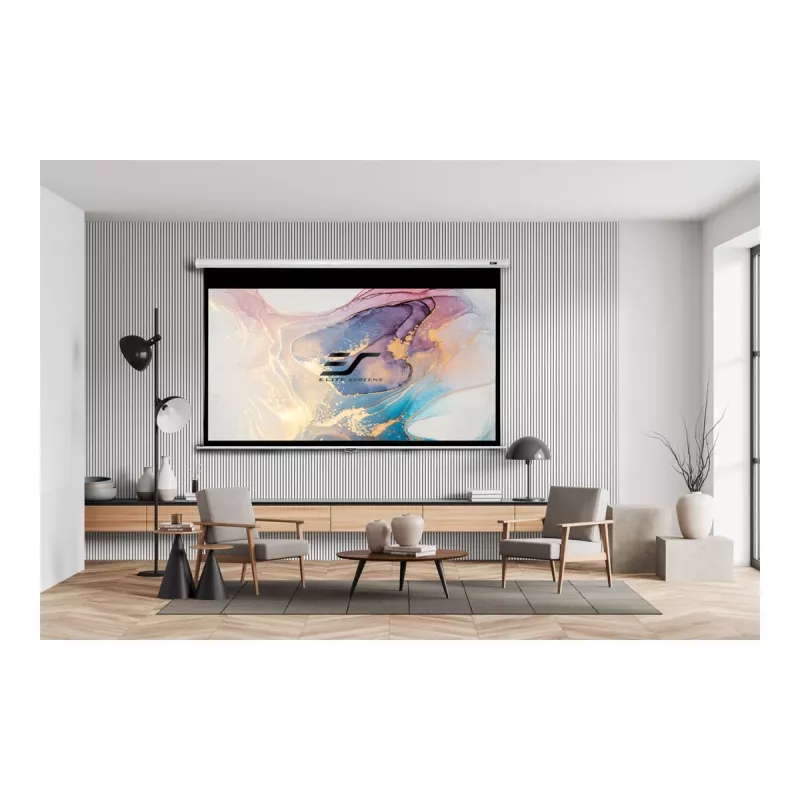 Elite Screens Manual Series M120XWV2 120-Zoll manuelle Einzieh-Projektionsleinwand mit MaxWhite FG Material, 16:9 Seitenverhältnis, weißes Gehäuse