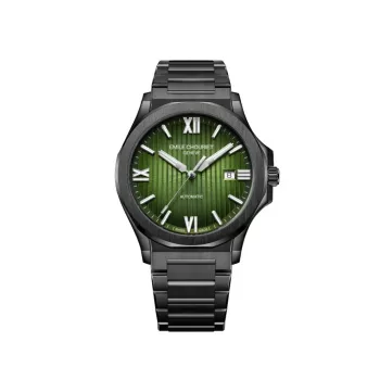 EMILE CHOURIET Herren Automatik-Chronograph Uhr 41mm Schwarzes Zifferblatt Schwarzes Lederarmband 081172GHHE8H