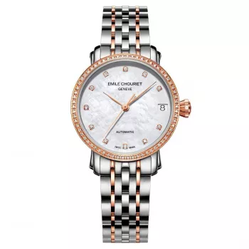 EMILE CHOURIET Damenuhr 011168L306982 (30mm) - Swiss Quartz, Edelstahl, silbernes Zifferblatt, schwarzes Lederarmband