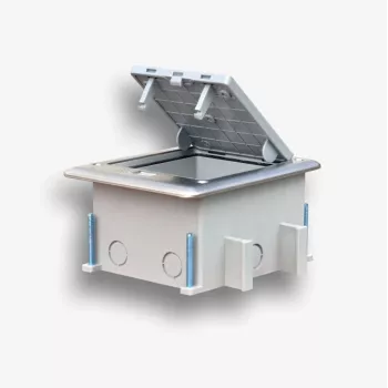 EMITER Bodensteckdose 6M IP66 - Bodensteckdose zur Montage von 22,5x45 mm (45x45 mm) Standardsteckdosen, klappbar