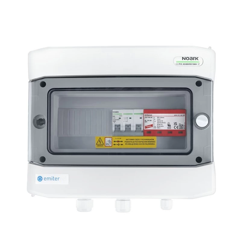 EMITER Schaltanlage angeschlossen AC Hermetic IP65 EMITTER mit AC Dehn Typ 2 Überspannungsableiter, 50A 3-Phasen, RCD Typ A 63A/300mA