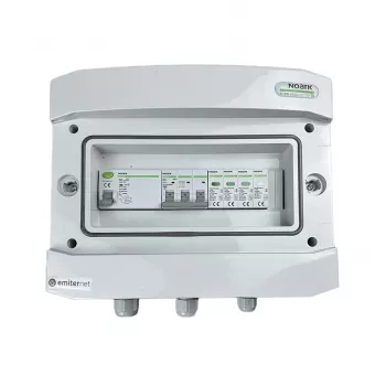 EMITER Schaltanlage angeschlossen AC Hermetisch IP65 EMITTER mit Überspannungsschutz AC Noark Typ 1+2, 10A 3-Phasen, RCD Typ A 40A/300mA
