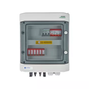 EMITER Switchgear Attached DCAC Hermetic IP65 EMITTER mit DC-Überspannungsableiter Dehn 1000V Typ 2, 2 x PV-String, 2 x MPPT // og. AC-Überspannungsableiter Dehn Typ 1+2, 10A 3-Phasen