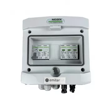EMITER Schaltanlage angeschlossen DCAC Hermetic IP65 EMITTER mit Noark 1000V Typ 1+2 DC Überspannungsableiter, 1 x PV-String, 1 x MPPT // und AC Noark Typ 1+2, 10A 1-Phase