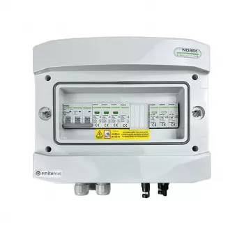 EMITER Switchgear Attached DCAC Hermetic IP65 EMITTER mit Noark 1000V Typ 1+2 DC-Überspannungsableiter, 1 x PV-String, 1 x MPPT // og. AC Noark Typ 1+2, 10A 3-Phasen