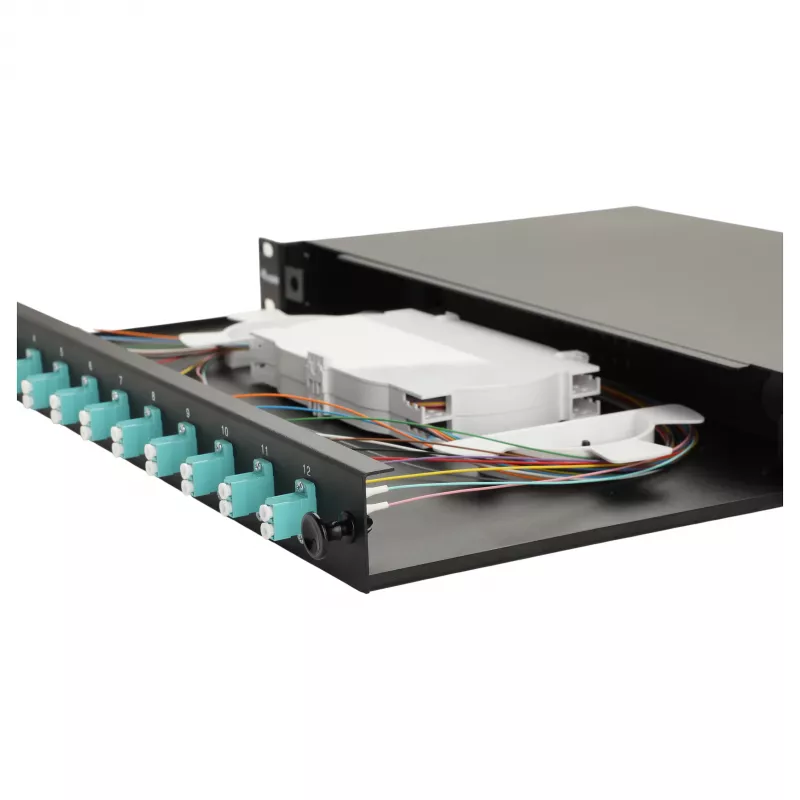 Equip 12-Port Glasfaser-Spleißbox, LC Duplex, OM3, 1U, bestückt, Schwarz