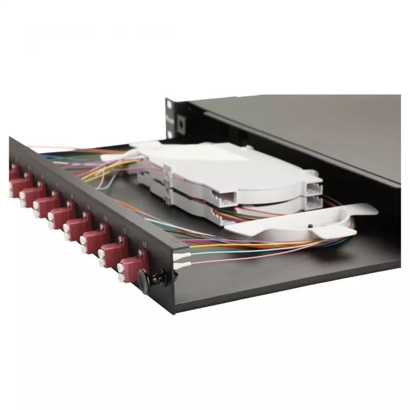 Equip 12-Port Glasfaser-Spleißbox, LC Duplex, OM4, 1U, bestückt, schwarz