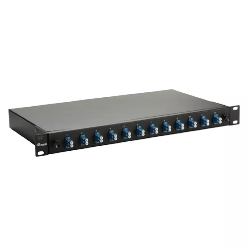 Equip 12-Port Glasfaser-Spleißbox, LC Duplex, OS2 Singlemode, 1U Rackmontage, ausgestattet, Schwarz
