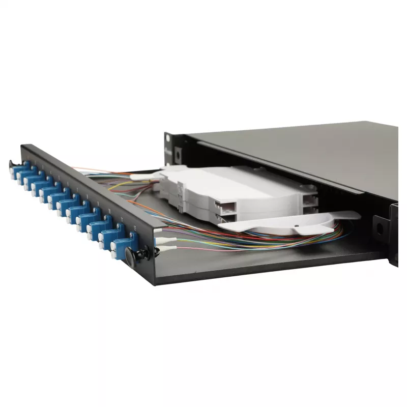 Equip 12-Port Glasfaser-Spleißbox, LC Duplex, OS2 Singlemode, 1U Rackmontage, ausgestattet, Schwarz