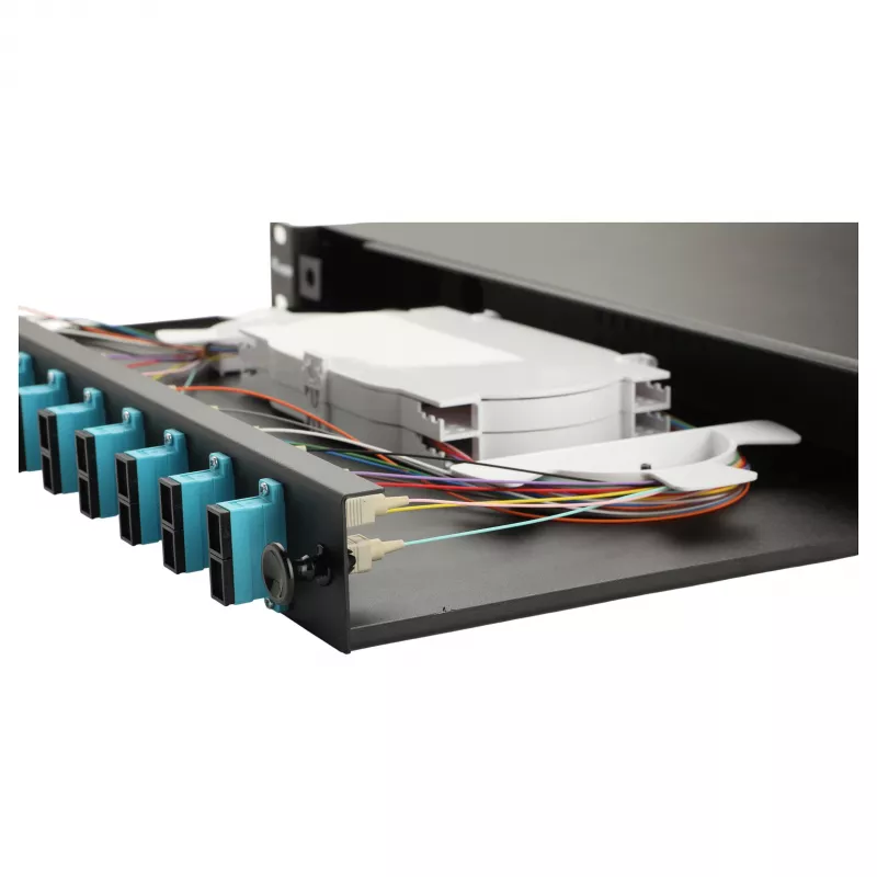 Equip 12-Port Glasfaser-Spleißbox, SC Duplex, OM3, 1U, bestückt, Schwarz