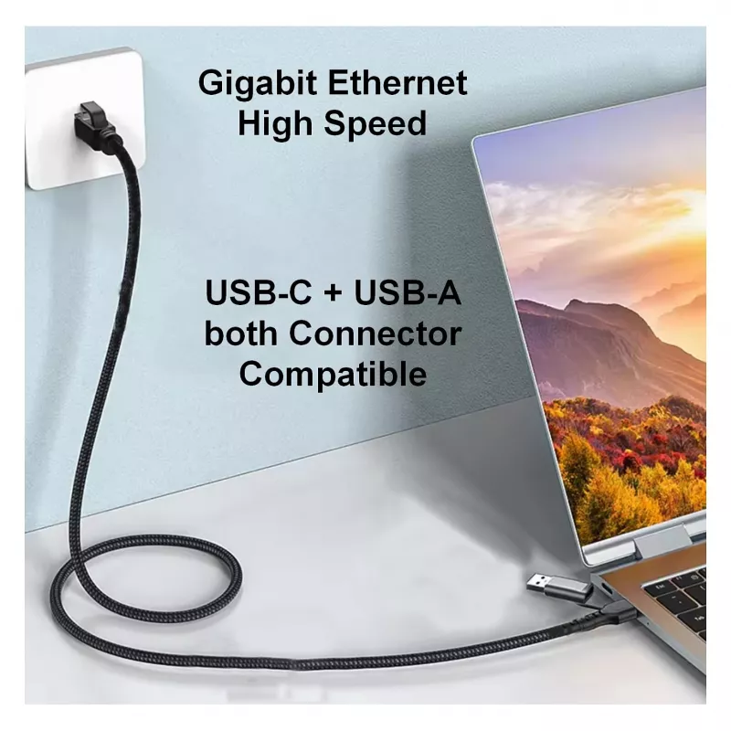 EQUIP 133101 USB-C & USB-A auf RJ45 Gigabit Ethernet Adapter, Schwarz