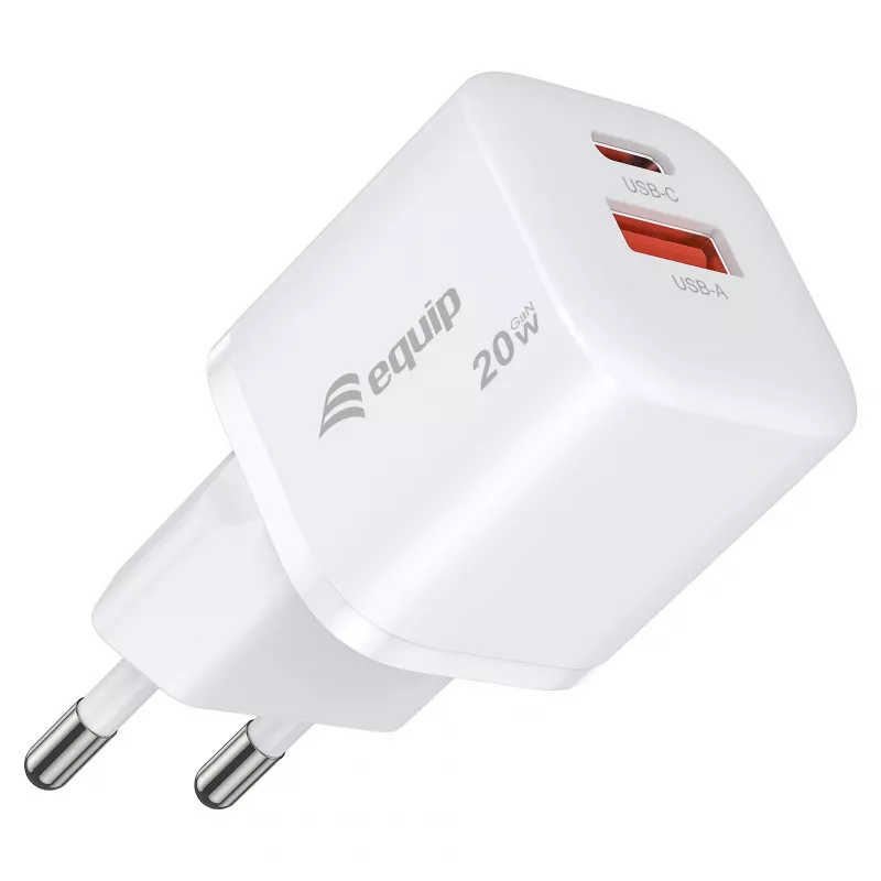 Equip 2-Port USB-C PD3.0/USB-A GaN Wandladegerät 20W Weiß