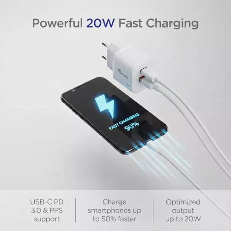 Equip 2-Port USB-C PD3.0/USB-A GaN Wandladegerät 20W Weiß