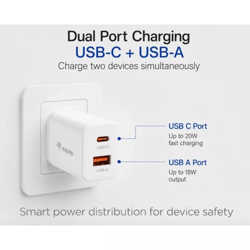 Equip 2-Port USB-C PD3.0/USB-A GaN Wandladegerät 20W Weiß