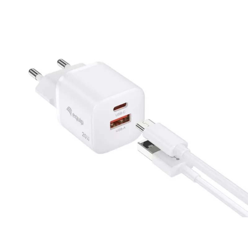 Equip 2-Port USB-C PD3.0/USB-A GaN Wandladegerät 20W Weiß