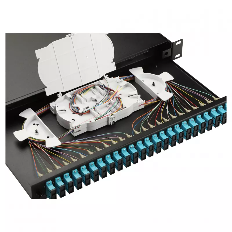 EQUIP 24-Port Glasfaser-Spleißbox, LC Duplex, OM3, 1U, bestückt, Schwarz
