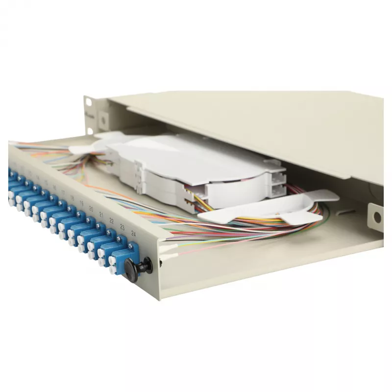 EQUIP 24-Port Glasfaser-Spleißbox, LC Duplex, OS2, 1U, bestückt, Grau