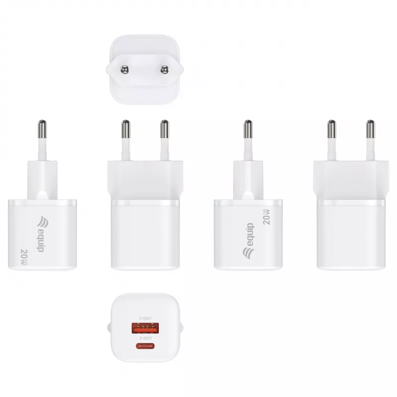 Equip 245526 2-Port USB-C PD3.0 / USB-A GaN 20W Wall Charger, Weiß
