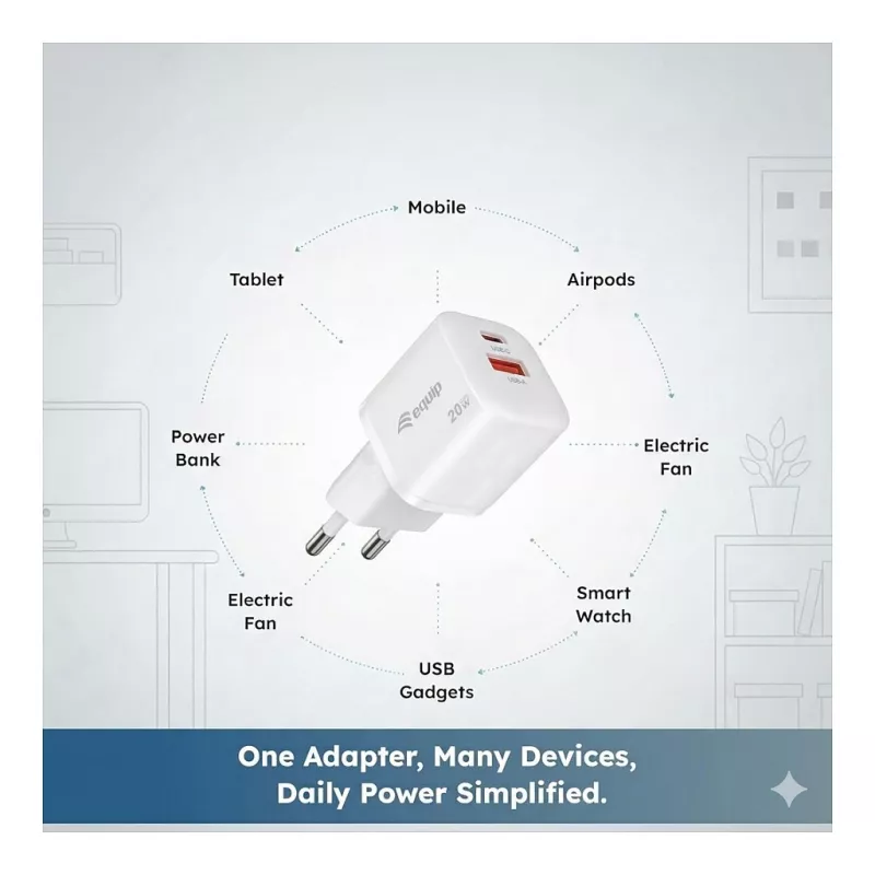 Equip 245526 2-Port USB-C PD3.0 / USB-A GaN 20W Wall Charger, Weiß