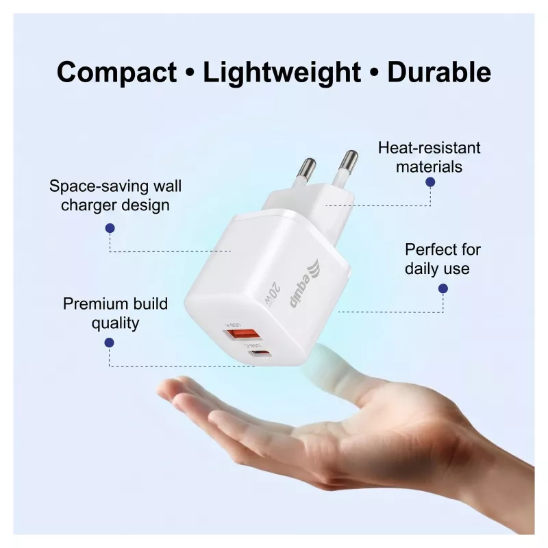 Equip 245526 2-Port USB-C PD3.0 / USB-A GaN 20W Wall Charger, Weiß