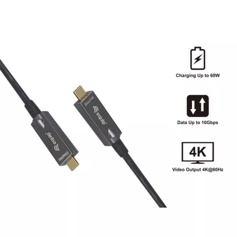 EQUIP 578203 USB-C auf USB-C aktives optisches Kabel 7,5 m 4K@60Hz 10Gbit/s PD 60 W Schwarz