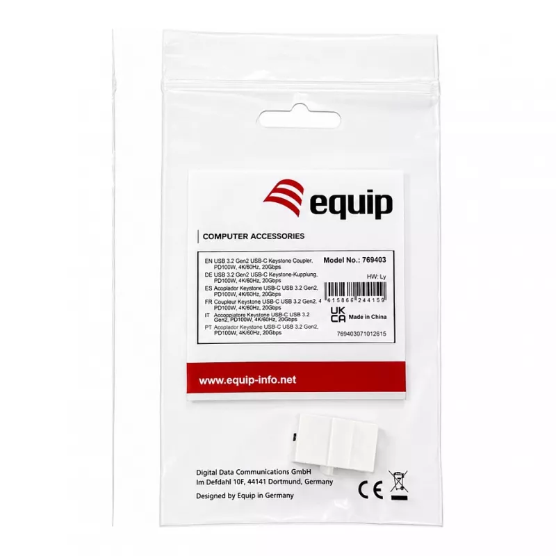 Equip Keystone Coupler USB 3.2 Gen 2 USB-C auf USB-C Buchse zu Buchse, Weiß