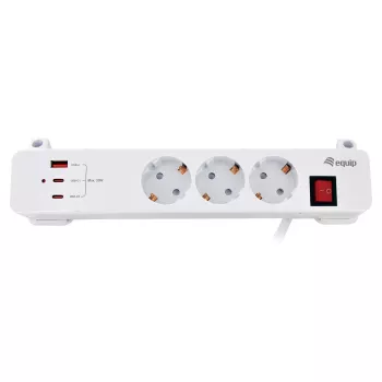 Equip Power Strip CEE 7/7 90° auf 3x Schuko / 2x USB-C + USB-A, Weiß, 1,5m