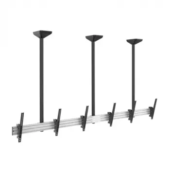 EQUIP Pro Dreifach-Monitor-Deckenhalterung für 45-50 Zoll Bildschirme, vollbewegliche Gelenkarme, VESA 75/100, 8kg pro Display, Schwarz/Silber