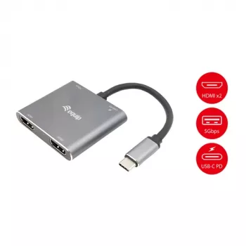 EQUIP USB-C 4-in-1 Dual-HDMI-Adapter mit 100W PD, 4K MST, Aluminium