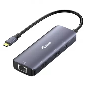 EQUIP USB-C Multiport Adapter mit 2x HDMI, RJ45, 2x USB-A, USB-C PD 100W, Grau