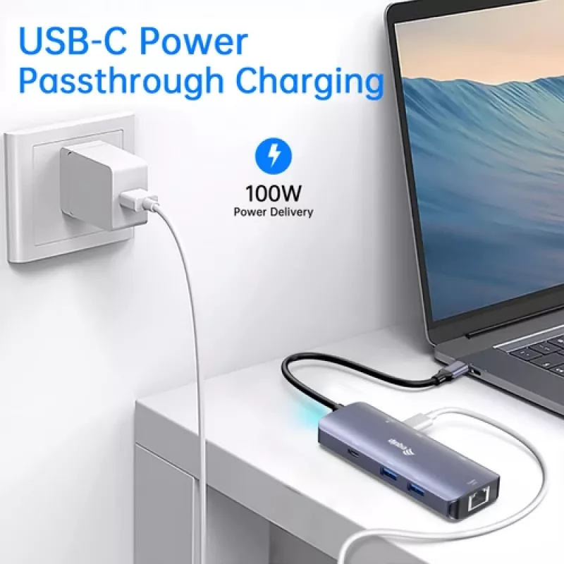 EQUIP USB-C Multiport Adapter mit 2x HDMI, RJ45, 2x USB-A, USB-C PD 100W, Grau