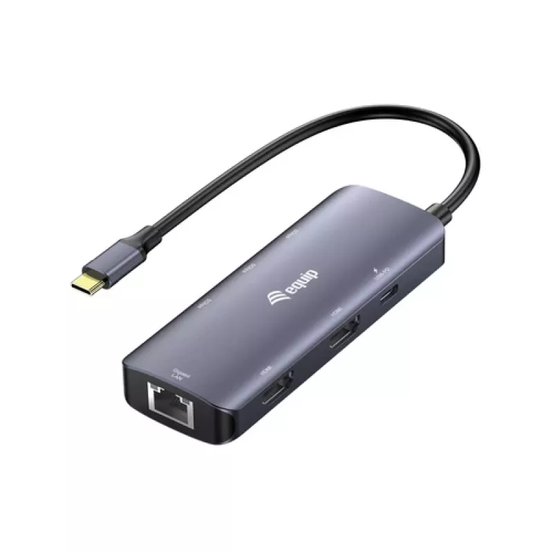 EQUIP USB-C Multiport Adapter mit 2x HDMI, RJ45, 2x USB-A, USB-C PD 100W, Grau