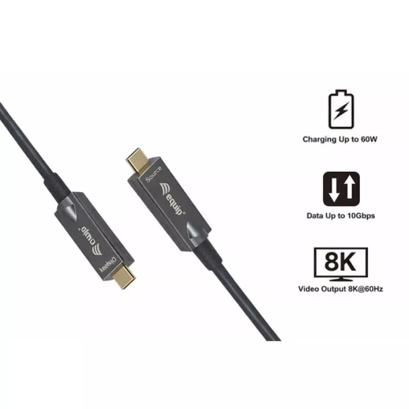 EQUIP USB-C auf C aktives optisches Kabel 7,5 m 8K 60 Hz PD 60 W 10 Gbit/s Schwarz