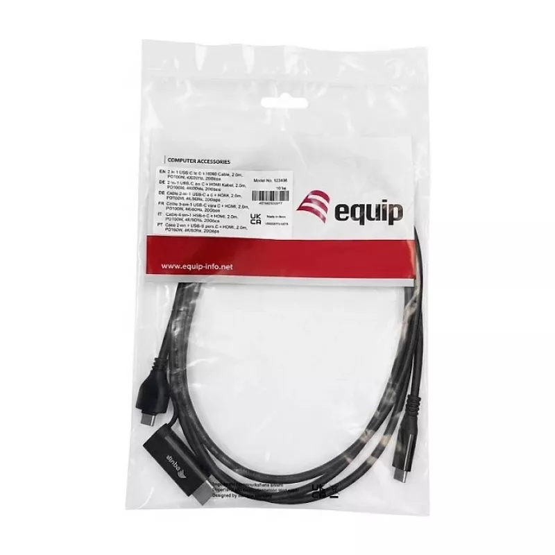 EQUIP USB-C auf USB-C + HDMI Adapter mit 100W PD, 4K/60Hz, Aluminium