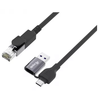 Equip USB-C + USB-A auf RJ45 Gigabit Ethernet Adapter, 5 m, Schwarz