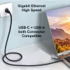 Equip USB-C + USB-A auf RJ45 Gigabit Ethernet Adapter, 5 m, Schwarz