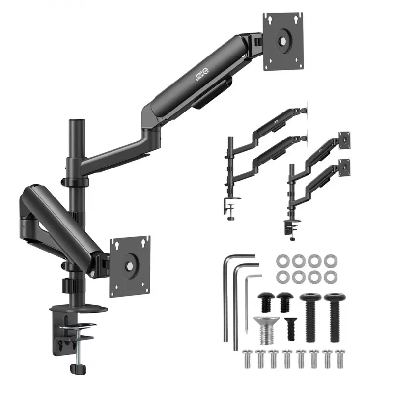 ERGO OFFICE ER-692 B Dual-Monitor-Tischhalterung, Gasfederarm, für 17-32 inch, 1-10 kg pro Arm, Matt Schwarz