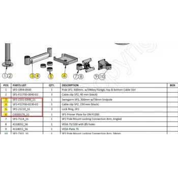 Ergonomic Solutions HMSHOST-INT5-02 Swingarm AP2 Drucker-Montagekit mit Kabelclip SP2, Sicherungsring und Druckerplatte für Epson TM-P1200, Schwarz