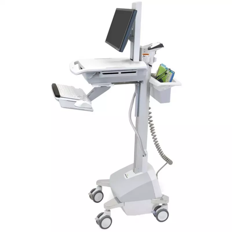 Ergotron Mobiler medizinischer Workstation-Wagen für LCD-Display / PC-Ausstattung - LiFe-Akku betrieben, EU - Medizinisch - Kunststoff, Aluminium, verzinkter Stahl - Grau, Weiß, poliertes Aluminium - Bildschirmgröße: bis zu 22 Zoll