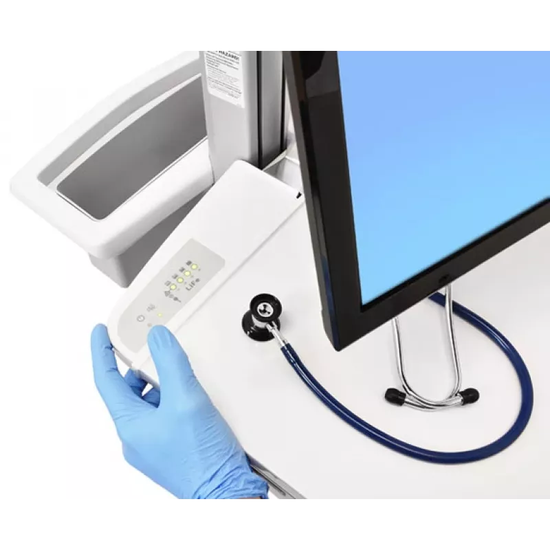 Ergotron Mobiler medizinischer Workstation-Wagen für LCD-Display / PC-Ausstattung - LiFe-Akku betrieben, EU - Medizinisch - Kunststoff, Aluminium, verzinkter Stahl - Grau, Weiß, poliertes Aluminium - Bildschirmgröße: bis zu 22 Zoll