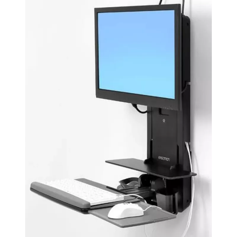 Ergotron Sit-Stand Vertical Lift, Patient Room - Montage-Kit (Handgelenkauflage, Maushalter, vertikale Verstellschiene, Barcode-Scanner-Halter, Tastaturablage, Monitorarm, ausziehbare Mausablage)