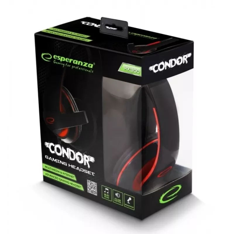 Esperanza EGH300R Kabelgebundenes Gaming-Headset mit omnidirektionalem Bügelmikrofon, Schwarz/Rot