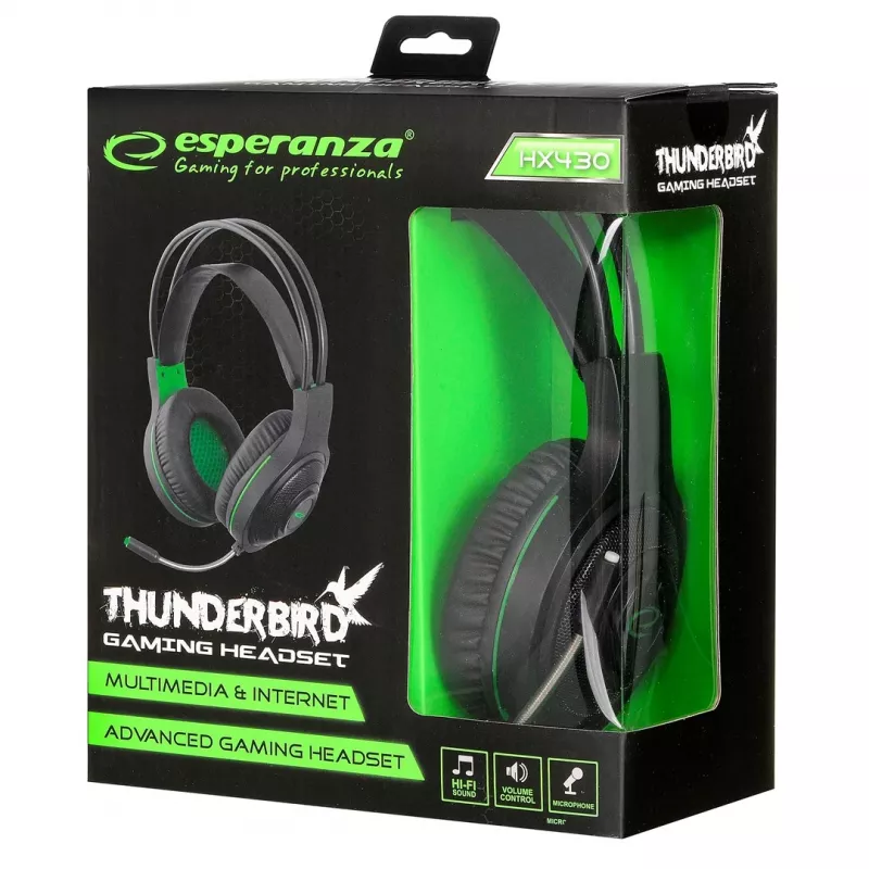Esperanza EGH430 THUNDERBIRD Kabelgebundenes Gaming-Headset mit Mikrofon, Schwarz & Grün