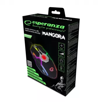 Esperanza EGM701 Mangora 8D Kabelgebundene Gaming-Maus, RGB-Beleuchtung, 7200 DPI, optischer Sensor, 6 Tasten, geflochtenes Kabel, rechtshändig, Schwarz