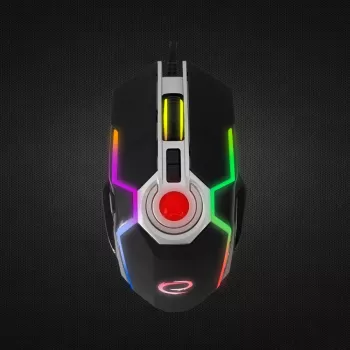 Esperanza EGM701 Mangora 8D Kabelgebundene Gaming-Maus, RGB-Beleuchtung, 7200 DPI, optischer Sensor, 6 Tasten, geflochtenes Kabel, rechtshändig, Schwarz