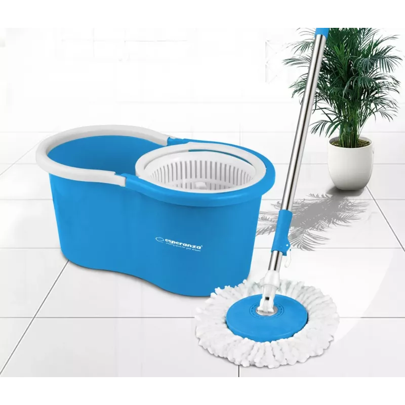 Esperanza EHS005 Wischsystem mit Schleuder, Teleskopstiel, 6L Eimer, 2 Mikrofaserbezüge, Grün/Grau