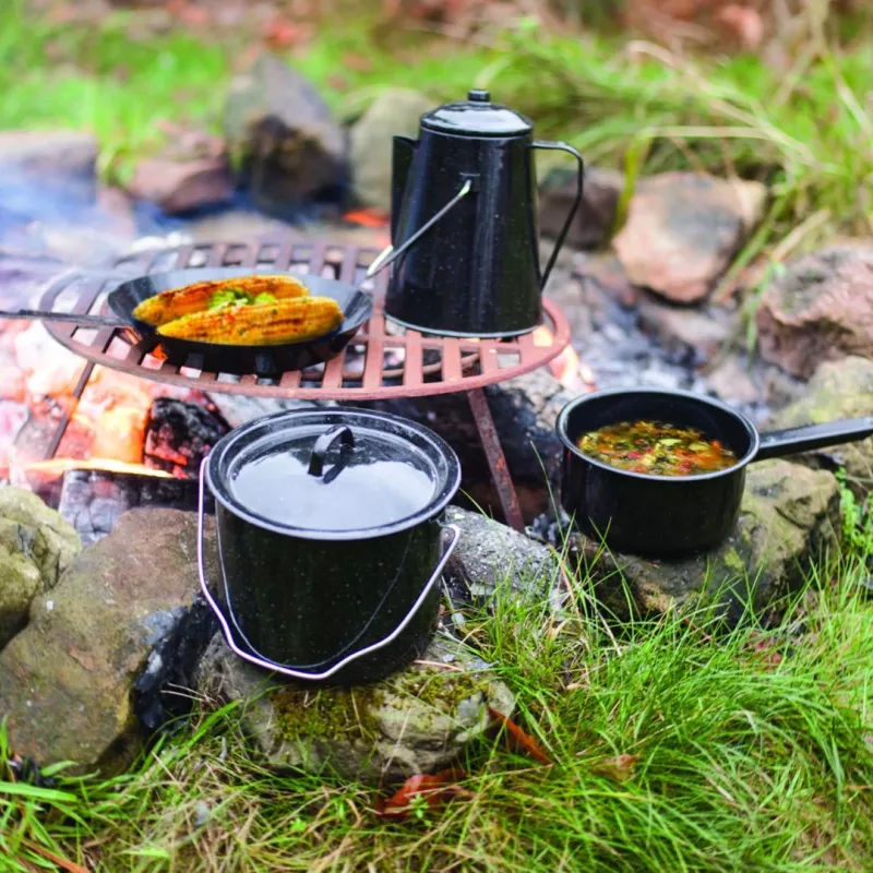 Esschert Design FF215 Camping-Kochgeschirr-Set Schwarz 7-teilig