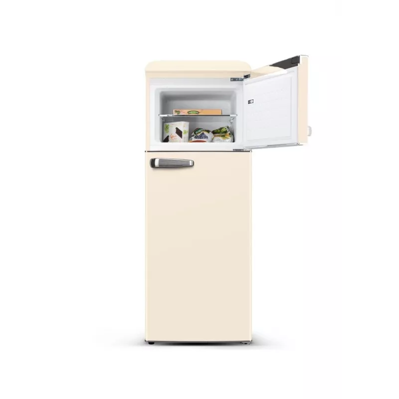 ETA Storio Retro ETA253390040EN Freistehender Kühl-Gefrierschrank mit Gefrierfach oben, 215 L Gesamtinhalt, Beige, Energieeffizienzklasse E, 38 dB