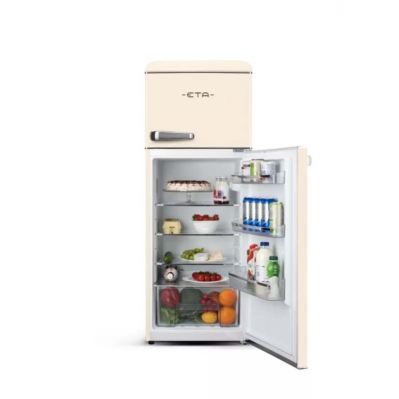 ETA Storio Retro ETA253390040EN Freistehender Kühl-Gefrierschrank mit Gefrierfach oben, 215 L Gesamtinhalt, Beige, Energieeffizienzklasse E, 38 dB